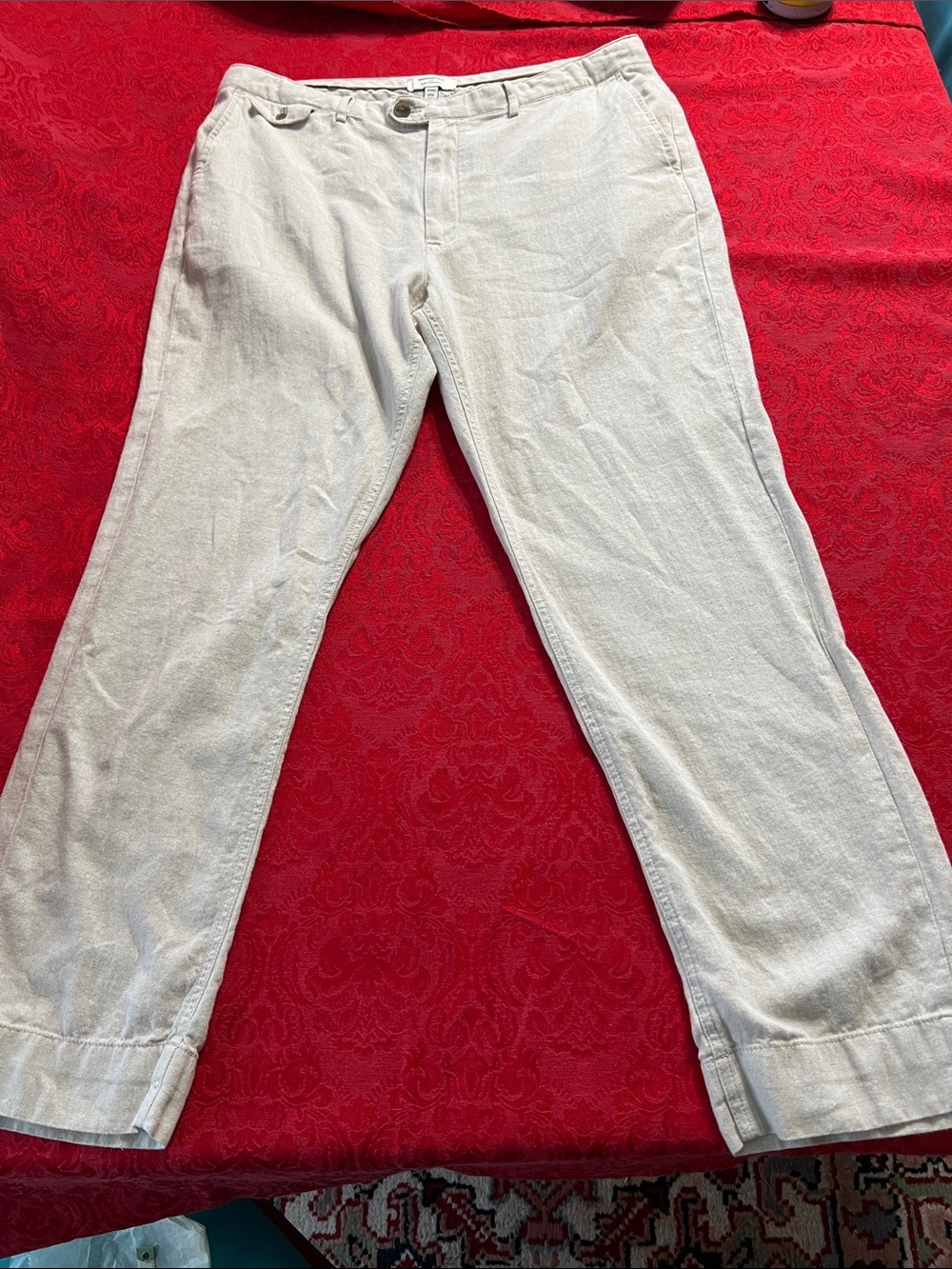 Banana Republic Slim Straight Linen Blend Pants Beige Tan 36x32 Hemmed 29 Inseam